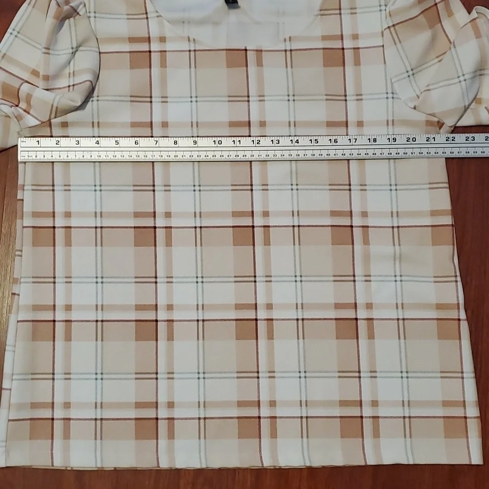 Ann Taylor Factory Blouse Womens Size XL Plaid Top Short Sleeve Cottagecore